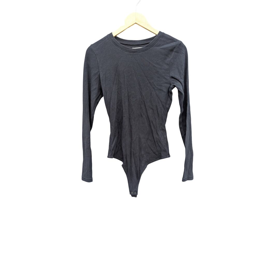 Abercrombie Fitch Black long sleeve body suit L Preppy ribbed ballerina thong